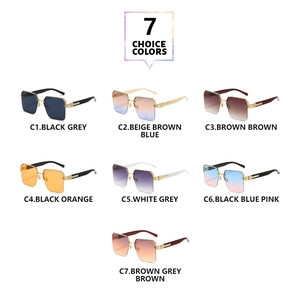 Matrix view showing 7 stylish colors of semi-rimless square metal sunglasses in high detail