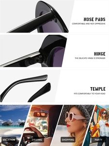 Détails de lunettes de soleil rondes à fleurs montrant les plaquettes et les charnières en métal