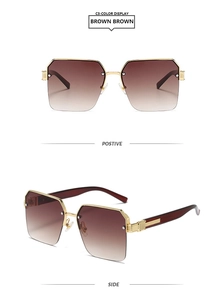 Detail of square gold metal semi-rimless sunglasses with brown gradient lenses C3