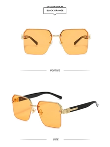 Fashionable square semi-rimless sunglasses in black orange metal frame with side view
