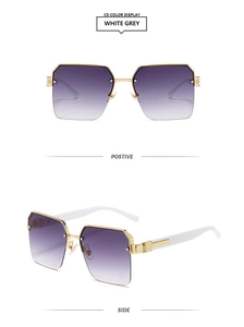 Square oversized semi-rimless sunglasses in white grey showing front and side view