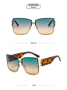 Detail of leopard print sunglasses with gradient lenses and H-shaped gold bridge