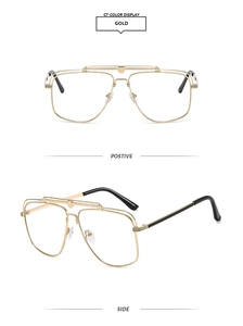 Front and side views of luxury gold metal pilot glasses frames with black temples