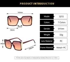 Detailed size specifications and parameters table for these square metal sunglasses