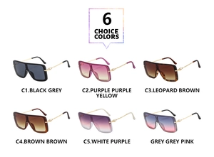 Detalle de seis modelos de gafas de sol cuadradas de gran tamaño en varios colores moda