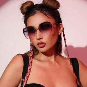 Fashionable square semi-rimless sunglasses with gradient purple lenses and metal frame