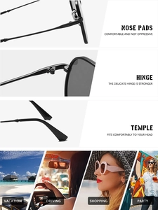 Detail of ergonomic nose pads and reinforced hinges on square vintage sunglasses