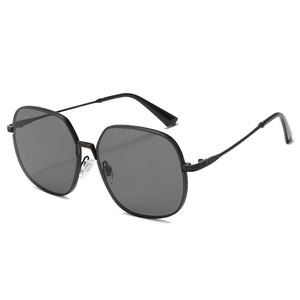 Classic oversized square metal sunglasses with dark gray lenses for men and women