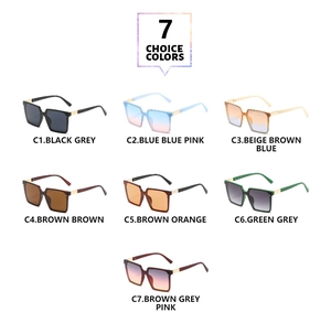 Detailed grid showing seven trendy square oversized sunglasses in various candy colors