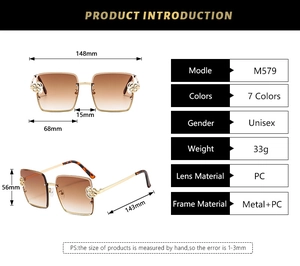 Spécifications de taille pour lunettes de soleil carrées demi-cerclées avec fleurs