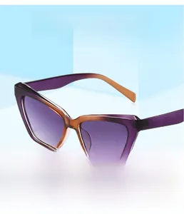 Détail macro de lunettes de soleil œil-de-chat avec monture dégradée violette et orange