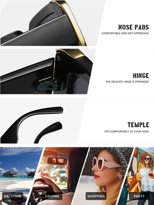 Close-up of durable metal hinges and ergonomic nose pads on stylish square sunglasses