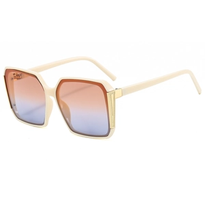 Modern square beige sunglasses with gradient lenses and elegant gold metal accents
