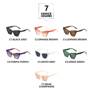 Présentation matricielle détaillée de lunettes de soleil œil de chat en sept coloris