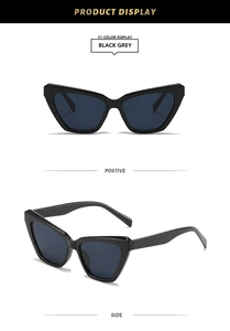Détails de lunettes de soleil œil de chat noires avec verres gris foncé en coloris C1