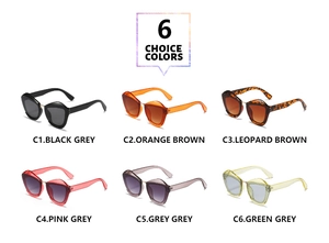 Detailed grid display of six trendy cat eye sunglasses in various frame colors