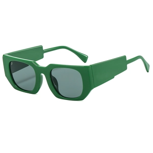 Occhiali da sole alla moda con montatura spessa verde brillante e lenti scure squadrate