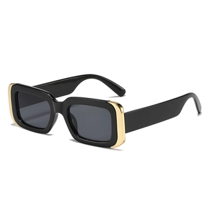 Fashionable rectangle sunglasses with black frame and gold metal side accents