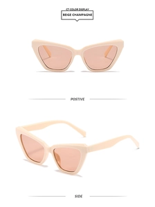 Vue détaillée avant et latérale des lunettes de soleil œil-de-chat beige champagne chic