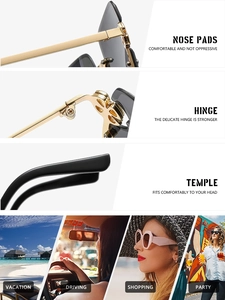 Détails des charnières en métal doré et plaquettes de nez de lunettes de soleil carrées
