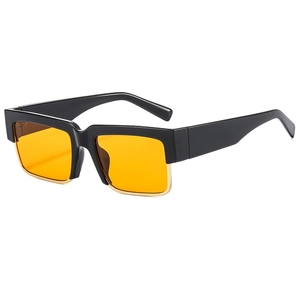 Fashionable square chunky frame sunglasses with orange lenses and golden metal edge