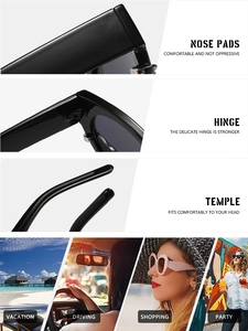 Detail showing integrated nose pads, metal hinges and smooth temples of black sunglasses