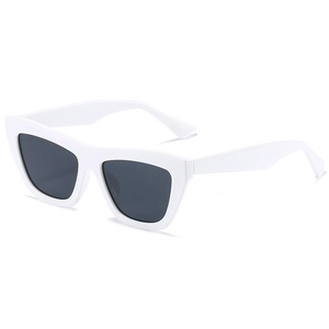 Fashionable white chunky frame cat-eye sunglasses with dark black polarized lenses