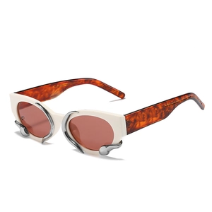 Fashionable creamy white cat-eye sunglasses with tortoiseshell temples and silver metal accents