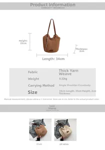 Detailed view of handmade woven tote bag dimensions 34x35x2cm and chunky knit texture