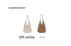Comparison of beige and khaki crochet shoulder bags with hollow diamond weave pattern