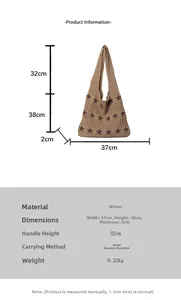 Tabella delle taglie con dimensioni della borsa tote in maglia a stella grande