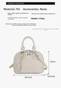 Detaillierte Größentabelle für beige Muscheltasche mit Maßen 20,5x15x10,5cm und Trageriemen