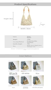 Detailed view of handmade woven straw tote dimensions 36x36cm with wooden bead handle