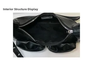 Detailansicht der Innenseite einer schwarzen Umhängetasche im Moto-Stil mit Reißverschluss