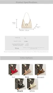 Size chart showing dimensions and colors of the PU leather shoulder underarm bag