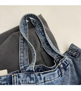Close-up of durable denim bag straps with reinforced double stitching detail
