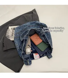 Large capacity vintage denim tote bag showing spacious interior for daily essentials