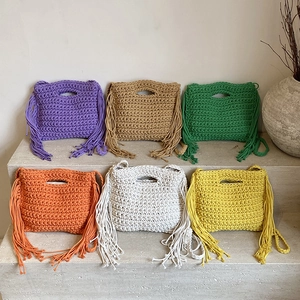 Handgefertigte Gewebte Fransen Umhängetasche Für Damen Baumwollseil Häkeln Handtasche Mit Quaste Bohemian Urlaub Schultertasche