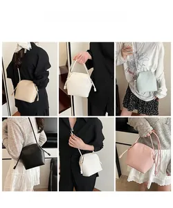 Collage of chic textured PU leather crossbody bags showing various colors on a model