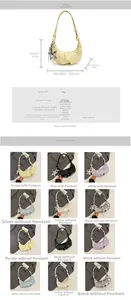 Detailed size specifications and various color options for the crescent PU crossbody bag