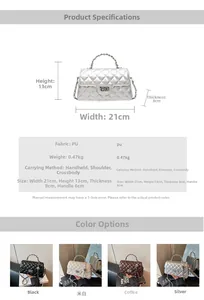 Quilted flap crossbody bag dimensions and colors featuring chain strap and PU leather
