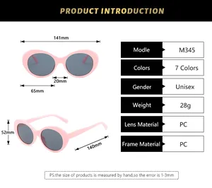 Detailed size guide and specifications for oval retro sunglasses with model M345
