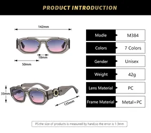 Detailed size specifications and technical dimensions for unisex square punk sunglasses