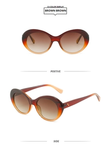 Front and side view of retro oval tortoise shell sunglasses with gold rivet details