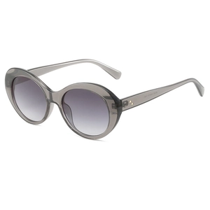Fashionable oval translucent grey sunglasses with gradient lenses and silver metal rivets