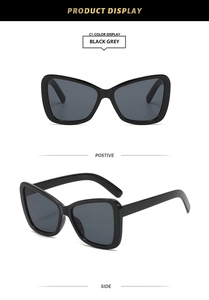Detailansicht der übergroßen Schmetterling-Cat-Eye-Sonnenbrille mit schwarzem Rahmen
