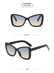Detailansicht der Schmetterling-Cat-Eye-Sonnenbrille mit schwarzem Rahmen und Verlauf