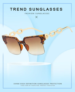 Détails de lunettes de soleil écailles avec verres dégradés et branches chaîne dorées