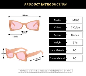 Detailed size chart for retro cat eye sunglasses showing frame dimensions and weight specs