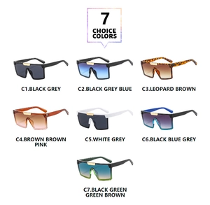 Grille détaillée montrant sept lunettes de soleil carrées oversize tendance en divers coloris
